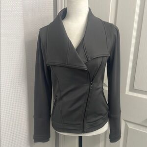 Grey Moto Jacket with Front Zipper Structured Shoulders and Lapel Collars Size S
